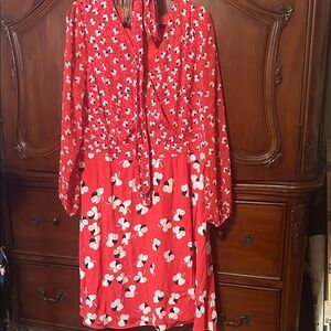 Boden Red Floral Long-Sleeve Dress